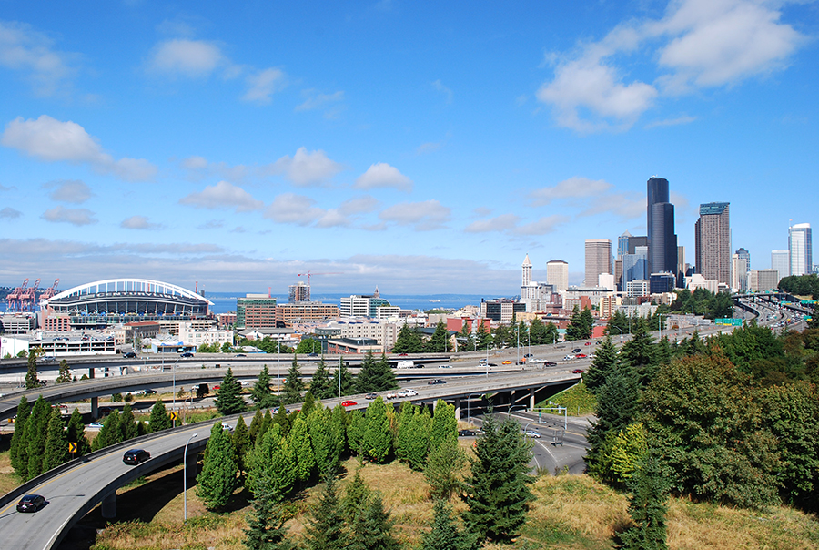 The view of downtown Seattle fro Dr. Jose Rizal Bridge.