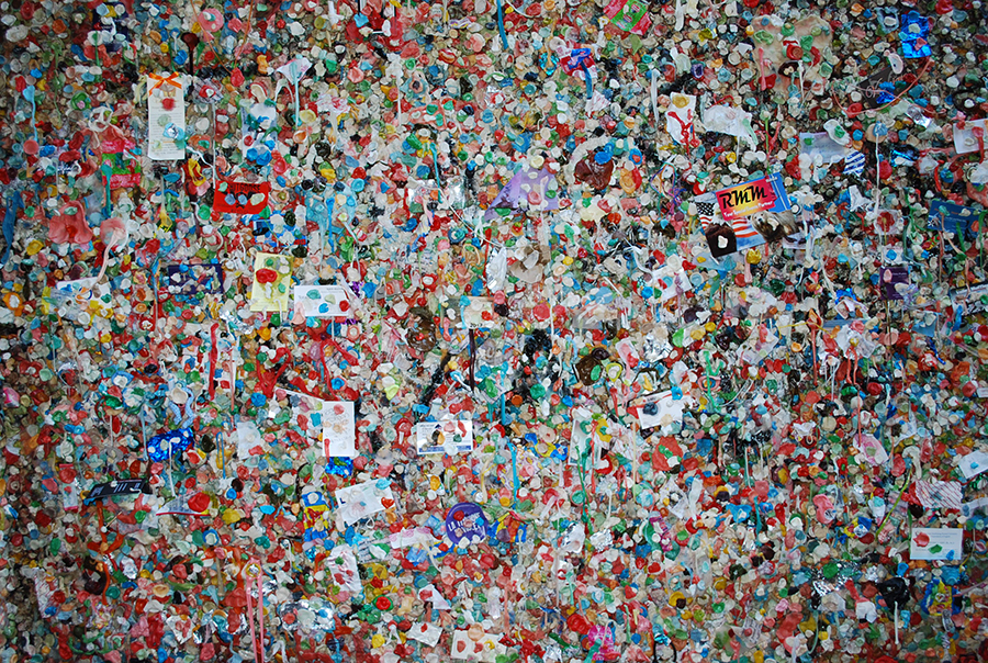 Thousands of pieces of chewed up gum at the Gum Wall