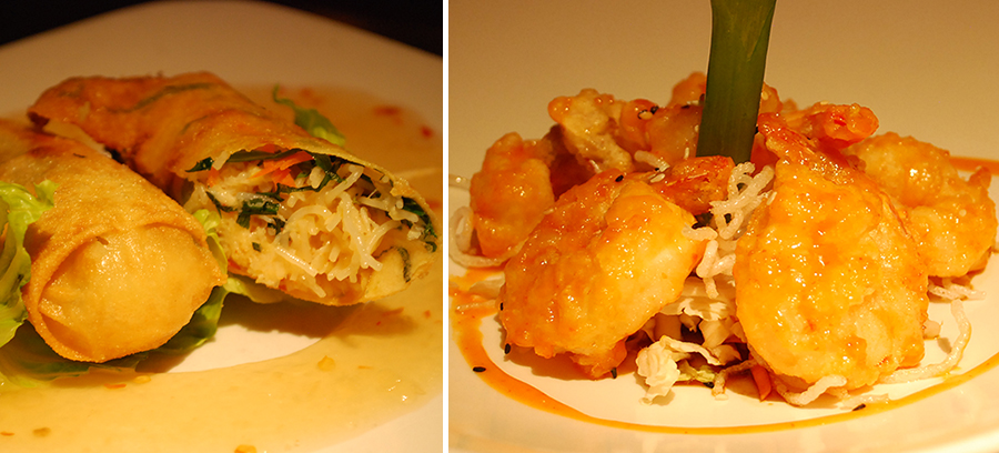 Dungeness Crab Spring Rolls and Sriracha Lime White Prawns at Ponti Seafood Grill