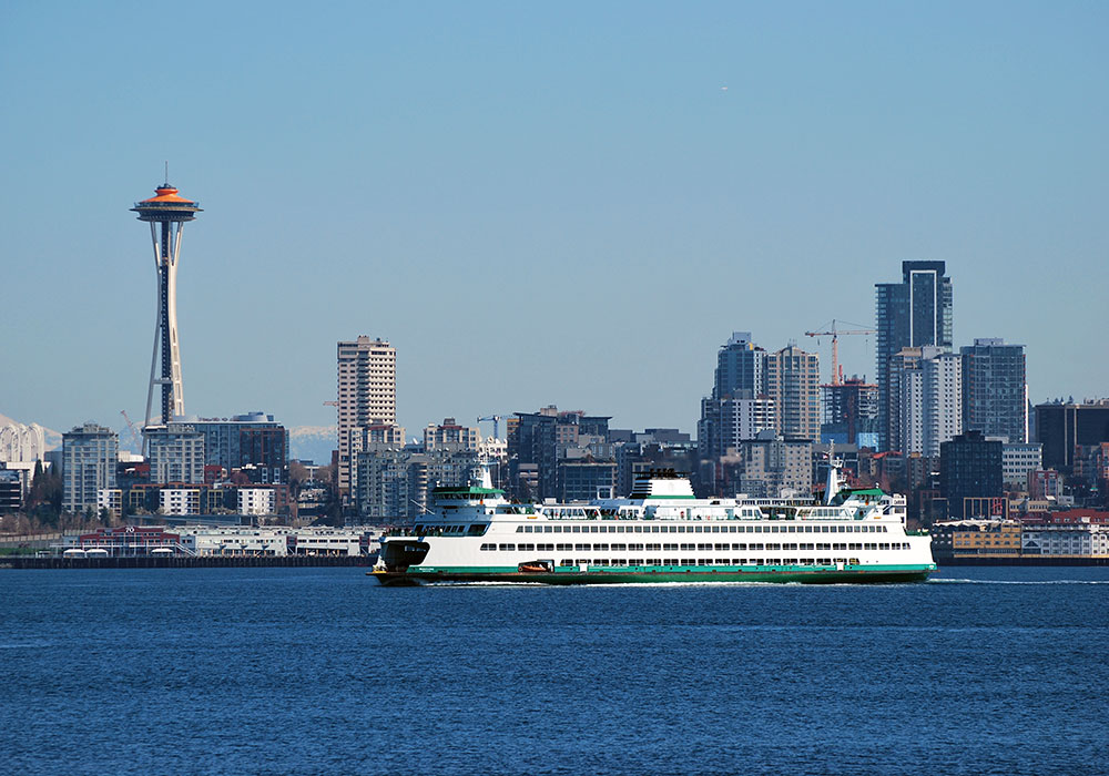 Space Needle and Washington State Ferry from West Seattle